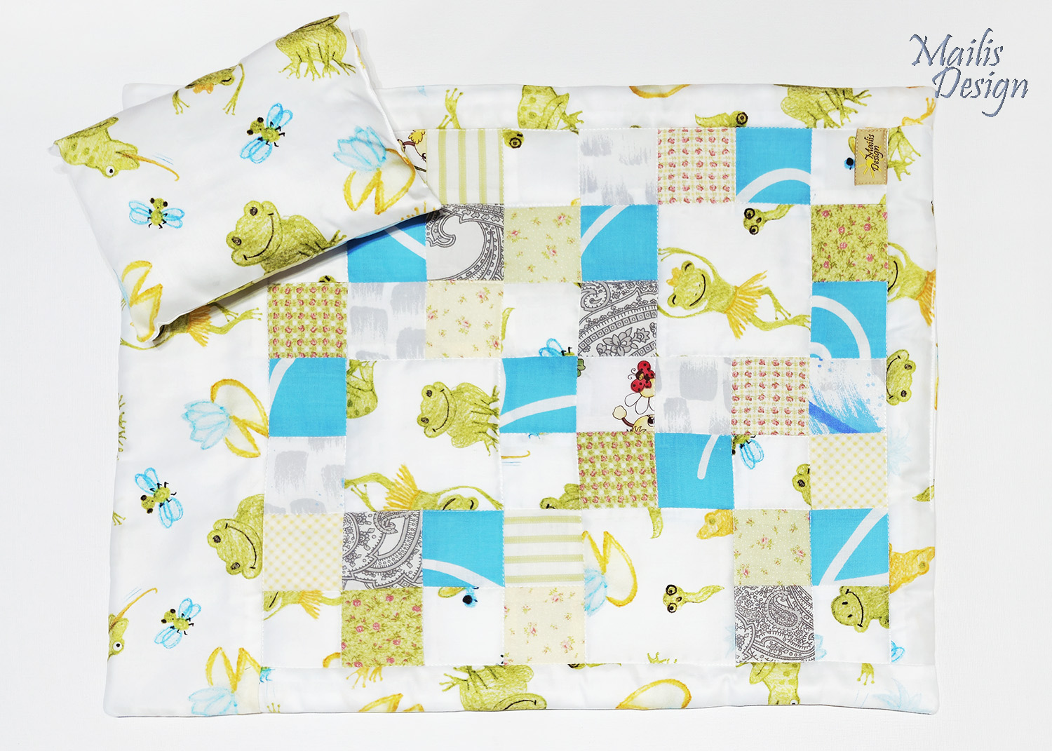 Nuku lapitekk 50 cm ja padi, türkiis/konnad