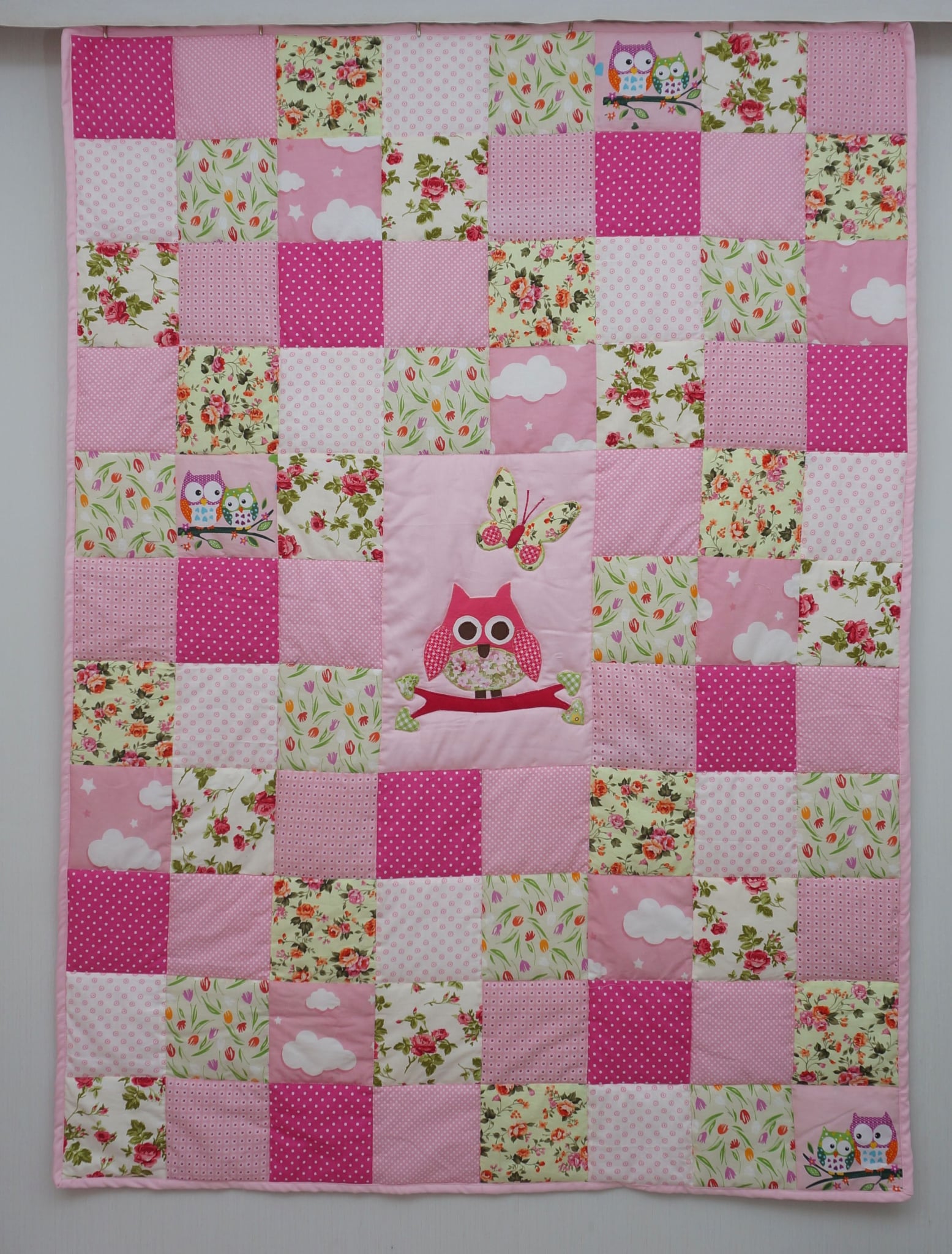2608 Kids Quilt 01 Owl pink